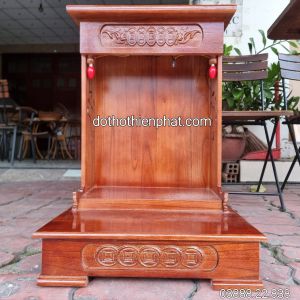 Bàn thờ thần tài ông địa 42x61 gỗ xoan chân quỳ kèm đôn gỗ mẫu mới rất đẹp