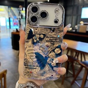 Fashionable White Rose Black Butterfly Full Cover Shockproof Lens Protection Phone Case for Apple Series iPhone 17 15 pro 16 pro Max 13 pro 14 pro Max