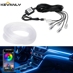 KEVANLY | 6M LED Car Interior Ambient Strip Lights Flexible LED Cold Light Line RGB Fiber Optic Atmosphere Neon Lighting Kit With APP