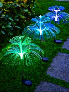 Solar Powered Outdoor Fiber Optic Jellyfish Lamp Colorful Changing Light for Balcony Garden Courtyard Lawn Modern Smart Switch Control
