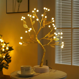 LED Tree Lights Artificial Decorative Fairy Light Battery Operated Tabletop Bonsai Lamp for Party Holiday Camping Summer Decor