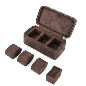 CONTACTS FAMILY | CONTACTS FAMILY 3 Grids Genuine Leather Watch Case Jewellery Travel Storage Box for Ring Earrings Cufflinks Men Women Best Gift