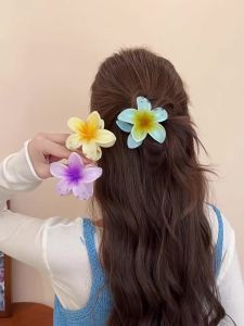 Gradient Hawaiian Plumeria Hair Clip Fashionable Flower Cute Korean Holiday Style Grab Hairpin Hair Accessory