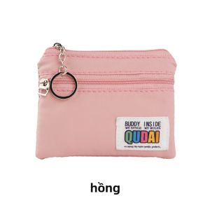 Ví Nữ Mini Vải Chống Thấm Nước Phong Cách Nhật Bản Đựng Thẻ Khóa Kéo Ngắn Chất Liệu Polyester Màu Trơn Hình Chữ Nhật