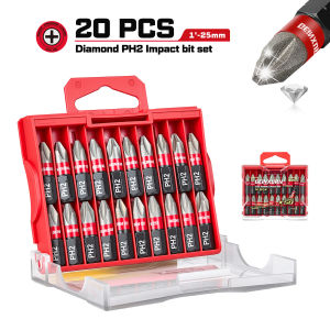 Geinxurn 1/2/6 Inch Diamond PH2 Bit Set with Holer S2 Steel Tool Case Pack for Auto Repair and Home Use