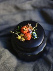 Original Design Autumn Pomegranate Season French Vintage Ceramic Handwoven Elegance Brooch Pin Nature Style Year End Gift