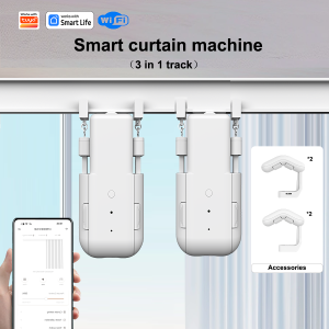WiFi Smart Curtain Motor Opener Aluminum Automatic Electric Roman Pole/T/U Track 3-in-1 System Home Automation
