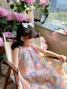 DR108-Dress Gaun Anak Perempuan Motif Bunga Timbul 3D Pearl Sleeveless