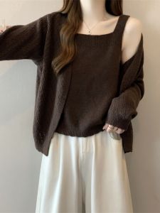 Early Autumn Knitted Set Womens plus Size Slimming Pure Desire Small Fragrance Style Cardigan Tank Top Two-Piece Set