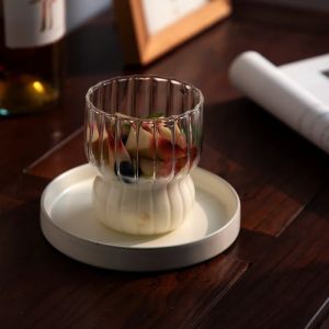 300ML Coffee Glass Cups Striping Shape Ice Milk Cup Juice Dessert Fruit Yogurt Cocktail Beer Soda Home Bar Party Breakfast Cup