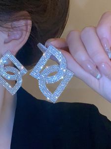 Fashionable D Letter Diamond Embedded Earrings Womens Luxury Sensation Versatile Light Luxury Ear Studs Cross-Border Jewelry