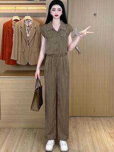 Fancy Fashion Ice Silk Suit Womens Summer New Arrival Elegant Slim Looking Short Sleeve Shirt High Waist Loose Pants Two-piece Set