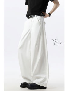V37 American Drapey Wide Leg Mens Pants Autumn White High Street Straight Loose Casual Trousers Polyester Fiber Straight Leggings
