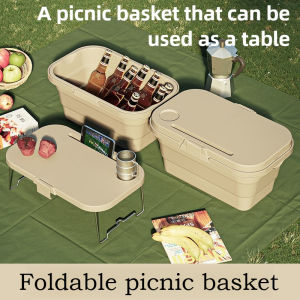 This outdoor foldable picnic basket focuses on portability and versatility making it suitable for camping and picnic scenarios.