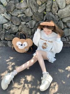 เสื้อสเวตเตอร์คอกลมแขนยาวทรงหลวมสไตล์เกาหลีสีเทาสำหรับผู้หญิงในช่วงต้นฤดูใบไม้ร่วง เสื้อผ้าทำงานสไตล์ลำลองแบบสวมหัว