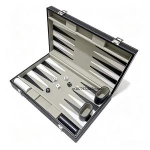 Game Chess Board Backgammon Set With Stitched Black Leatherette Case Nice Gift Folding Business Entertainment For Family Party