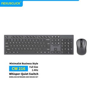 NexusClick 2.4G Wireless Keyboard Mouse Combo Low Profile Switches Full Size Quiet Ergonomic Battery Powered Office Home Work