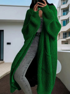 Autumn Winter Womans Long Knitted Casual Coat Fashion Long Sleeves with Pocket Cardigan Sweater Ladies Comfort Warm Clothing