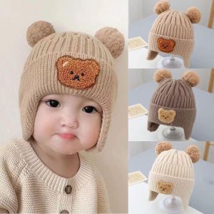 ICYSTORE70IC0 Gấu hoạt hình Mũ Beanie cho bé Bảo vệ tai Mềm Mũ đan móc Dễ thương Ấm áp mùa đông Mũ Dệt trẻ em Trẻ biết đi bé trai bé gái