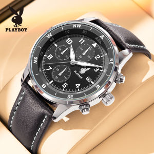 PLAYBOY watches for men original waterproof luxury fashion casual multi-functional luminous calendar quartz leather strap scratch-resistant mirror jam tangan lelaki