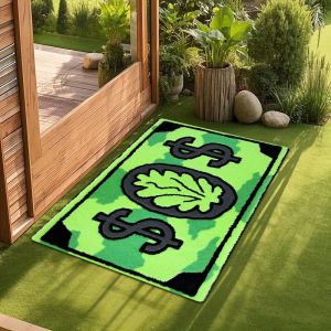 VIKAMA Green Camo Dollar Leaf Printed Doormat Non Slip Entrance Floor Mat Front Door Welcome Rug Home Decor