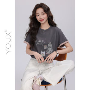 YOUXIANG | Áo Thun Tay Ngắn In Hình Mèo Dễ Thương cho Nữ
