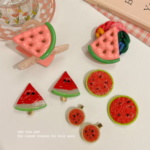 2024 ใหม่ เครื่องประดับผมลายแตงโมสีชมพูหวานๆ สไตล์เกาหลีสำหรับฤดูร้อน เครื่องประดับผมแบบเกาะแก้วแบบใหม่สำหรับผู้หญิง