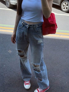 MANMI | Quần Jeans Ripped Thấp Ống Đứng Form Rộng