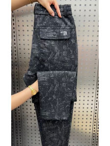 กางเกงลำลองชายผ้าฝ้ายผสมยืดหยุ่นฤดูใบไม้ร่วง 2025 กางเกงขายาวทรงตรงเอวยางยืด ผ้าฝ้ายผสมสีกลางๆ ระบายอากาศได้ดี