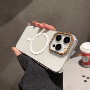 HOCE Magnetic Bracket Phone Case For iPhone 15 14 Pro Max Lens Holder Cases Ultra Thin Clear Wireless Charging Shockproof Cover