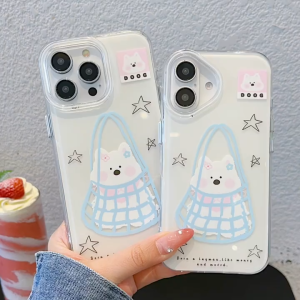 เคสแข็ง IMD ลายการ์ตูนสุนัขไฮแลนด์ตะวันตกน่ารักสำหรับ iPhone 11 12 13 14 15 16 Pro Max Plus เคสป้องกันการตกหล่นสำหรับเคส iPhone