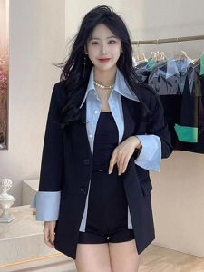 Autumn 2025 New Design Fake Two-Piece Suit Jacket Womens High-End Feel Black Shirt Patchwork Spring Fashion Commute Style Loose Fit