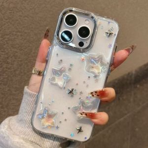 Luxury 3D Star Bling Glitter Shockproof Phone Case For iPhone 16 15 14 13 12 11 Pro Max Plus Transparent Bumper Cases Cover