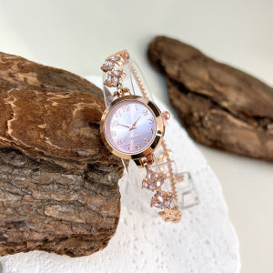 Fashionable Elegance Ladies Three-Leaf Clover Watch Arabic Numerals Simple Diamond-Encrusted Luxurious Adjustable Quartz Bracel