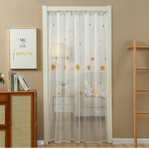 No-Punching Embroidered Screen Door Curtain Summer Mosquito Fly Encryption Curtain Modern Simple Style Home Use Lace Door Curtain
