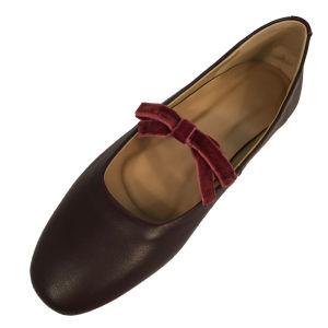 รองเท้าบัลเลต์หนังแท้ทรงสี่เหลี่ยม รองเท้า Mary Janes ทรงหัวมน รองเท้าส้นเตี้ย สไตล์วินเทจ สีแดง รองเท้าส้นหนา รองเท้าแฟชั่นสำหรับผู้หญิง