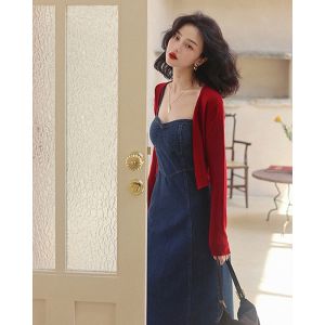 เสื้อคาร์ดิแกนถักสีแดงสไตล์ฝรั่งเศสย้อนยุคสำหรับฤดูร้อน เสื้อคลุมกันแดดบาง เสื้อคลุมเครื่องปรับอากาศสำหรับผู้หญิง เสื้อคลุมกันหนาวแบบสั้น เสื้อคลุมกันหนาวแบบยาวคลุมไหล่