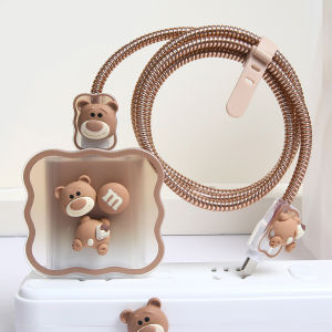 Cute Brown Bear Data Cable Protective Case Made Of Silicone Full Protection Compatible for iPhone 18-20W Power Adapter Chargers