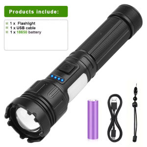 Đèn Pin LED COB Mạnh Mẽ TYPE-C Có Thể Sạc Lại Có Thể Phóng To Đèn Bên Hông Đèn Pin Chống Nước Dùng Cho Cắm Trại Đi Bộ Đường Dài Sử Dụng Ngoài Trời Khẩn Cấp Màu Đen