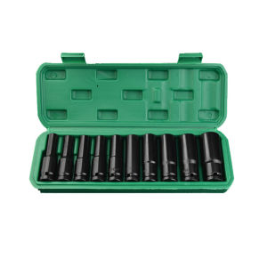10pcs/set 1/2 Interface Extended and Thickened Drive Deep Impact Socket Set CR-V6 Point 8-24mm and Green Storage Box