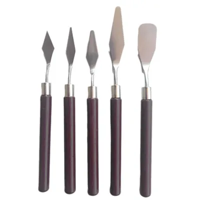 5pcs Art Oil Painting Scraper Paint Scraper Wooden Handle Palette Knife Set for Gouache Oil Painting Learners
