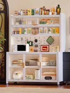 Kitchen Multi-layer Storage Rack Stand against Wall Steel Material Adjustable Height Free Standing Cabinet Organizer