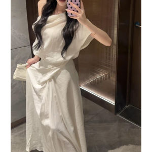 Karrar betsey | Stylish Elegant White Slip-shoulder Dress