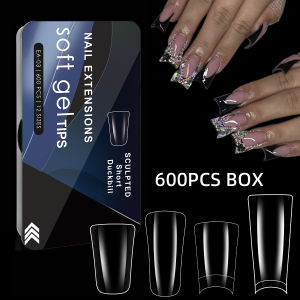 600PCS Duckbill Shaped False Nails Tips Clear Acrylic Fake Nails Half Full Cover Gel Nail Tips for Nail Extension Manicure Tools