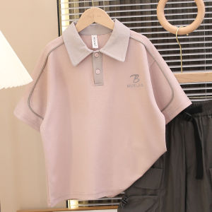 Pure Cotton Summer Outfit for Boys 2-Piece Set Short Sleeve Polo Shirt And T-Shirt for Middle And Large Children in Hong Kong