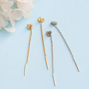 ต่างหูเงินแท้ S925รูปหัวใจต่างหูผู้หญิงเรียบง่ายเรียบหรูต่างหูแบบยาวต่างหูแบบห้อยทำให้หน้าดูผอมต่างหูเครื่องประดับหูผู้หญิง