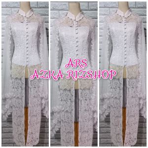 set kebaya brukat akad nikah putih kebaya brukat manten + longtorso dan slendang