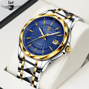 LIGE Casual Sword-Shaped Pointer นาฬิกาผู้ชายธุรกิจแฟชั่นกระจกแซฟไฟร์กันน้ําวันที่ Tourbillon นาฬิกาข้อมือ