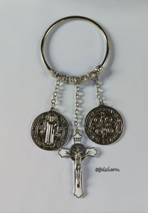 Saint Benedict Door Hanger Silver and White color with Cross and Medallions for House Protection Against Bad Luck