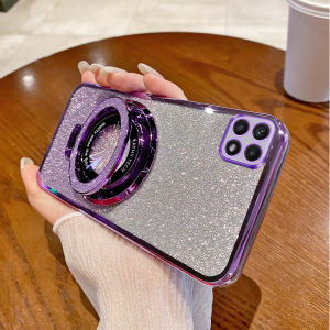 Galaxy A22 Magnetic Absorption Shockproof Phone Case Gradient Sparkle Powder Electroplated Transparent Protective Cover Womens Style Full Protection